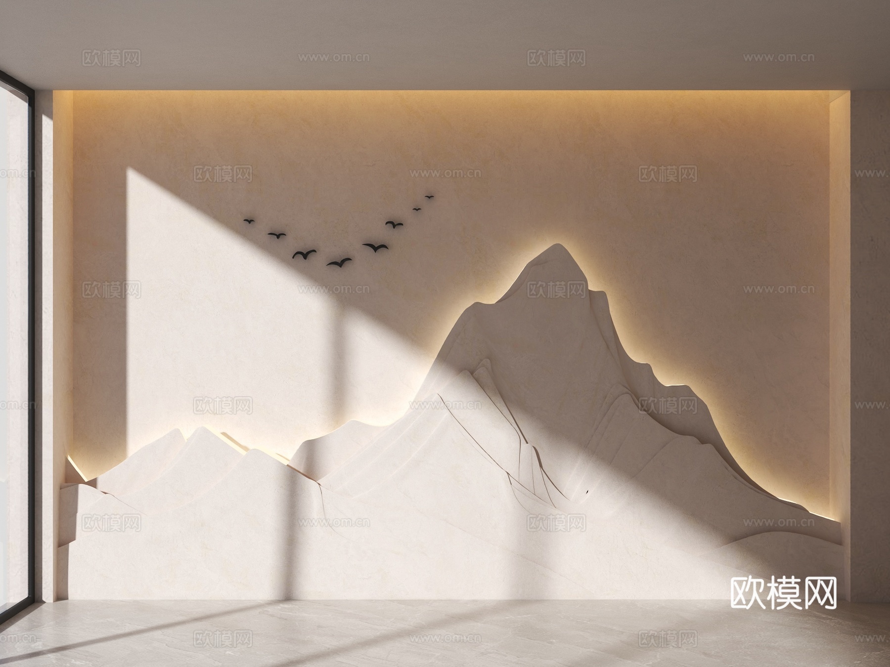 新中式背景墙 山水背景墙 山形背景墙 形象背景 客厅背景墙su模型
