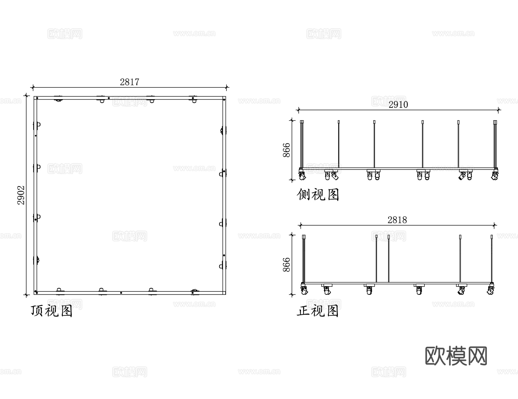 方形轨道灯 矩形导轨灯 方形导轨灯 矩形轨道射灯 方形轨道照cad施工图