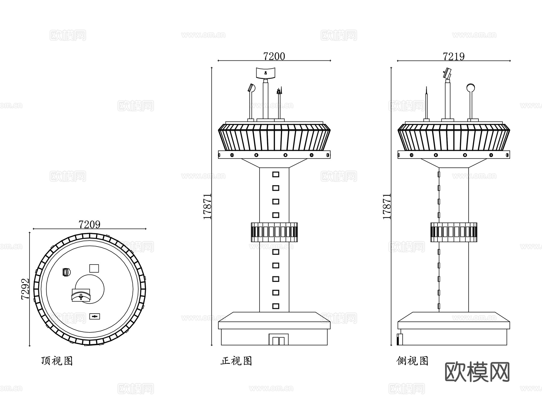 空管塔台 航空管制塔 机场指挥塔 空中管制塔 航空调度塔台cad施工图