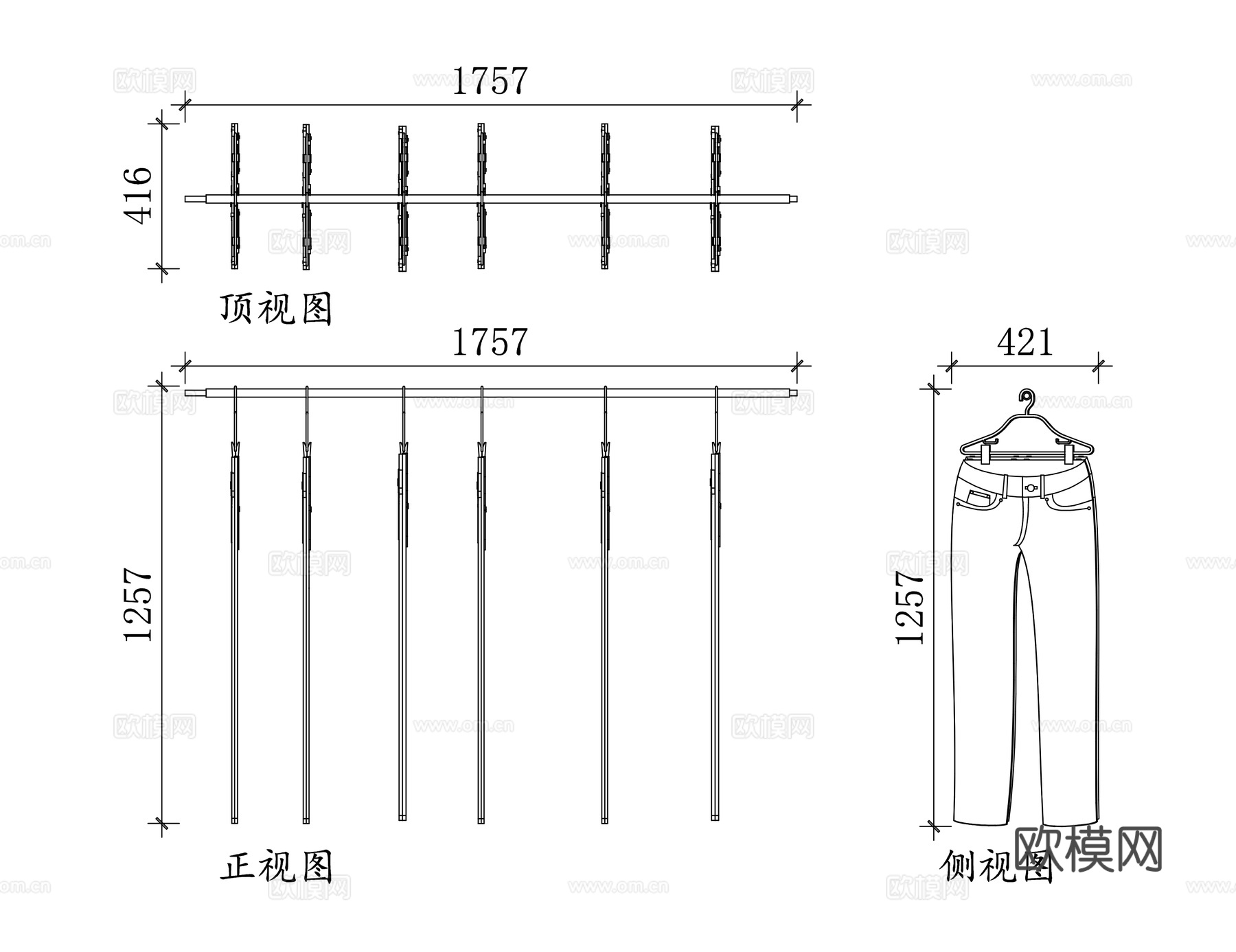 裤架 裤子收纳架 挂裤架 西裤挂架 多功能裤架cad施工图