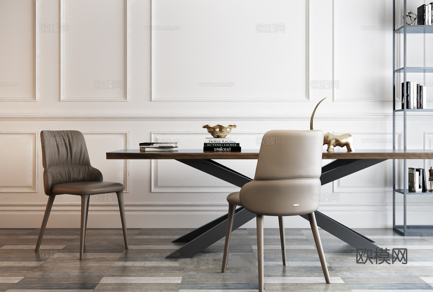 现代餐桌椅组合 装饰摆件 工艺品 装饰柜 书柜 酒柜 背景墙3d模型下载