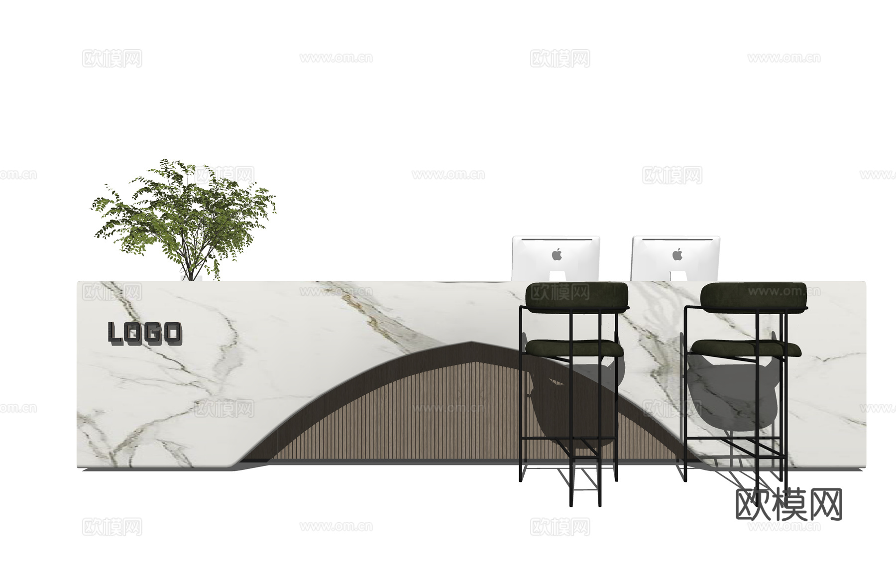 前台接待 办公空间 电脑 接待 大厅su模型