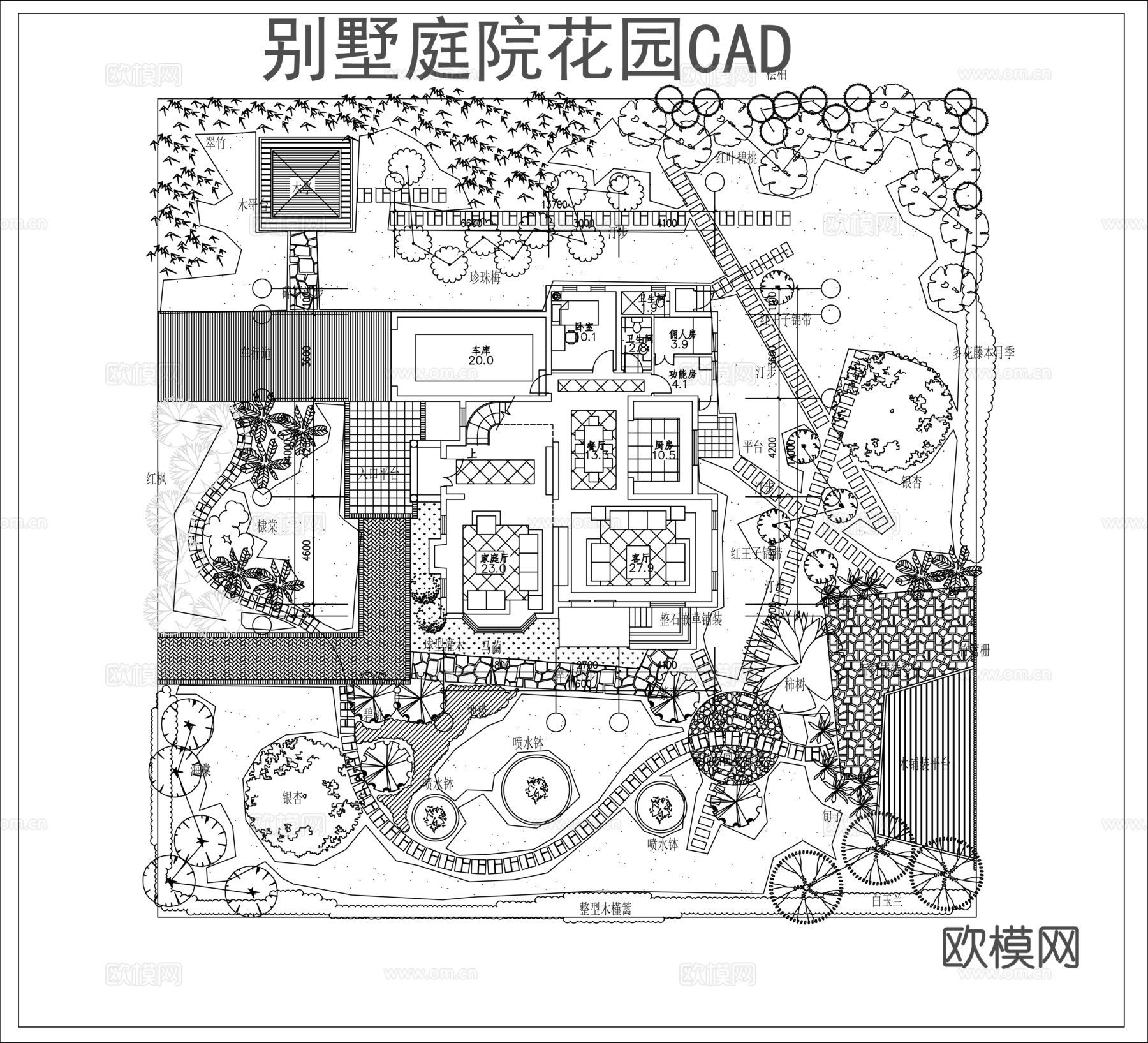 别墅庭院花园平面图CADcad施工图