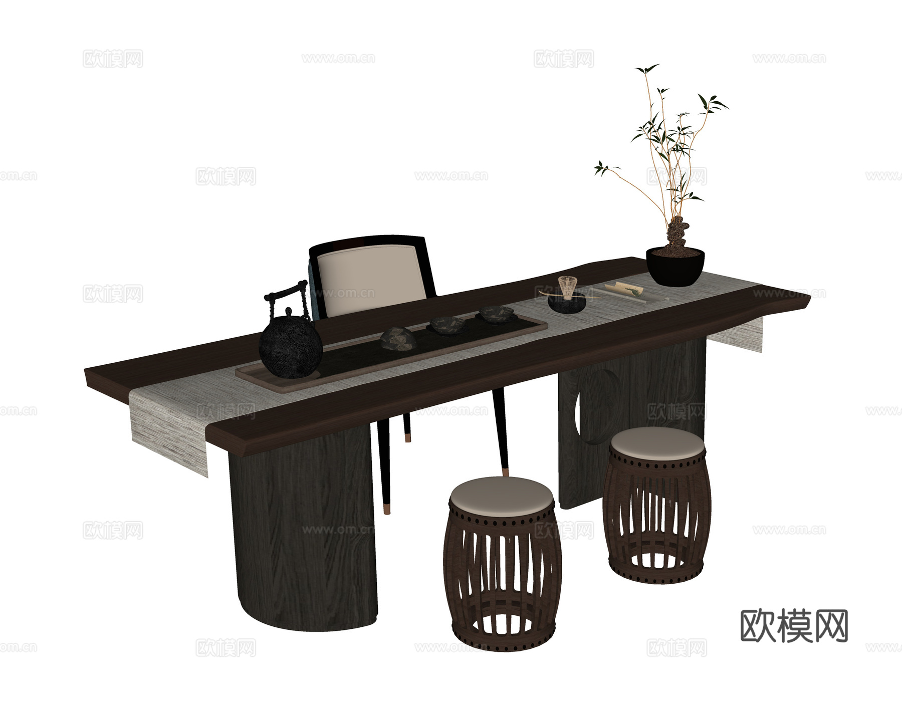 现代茶桌椅 凳子su模型