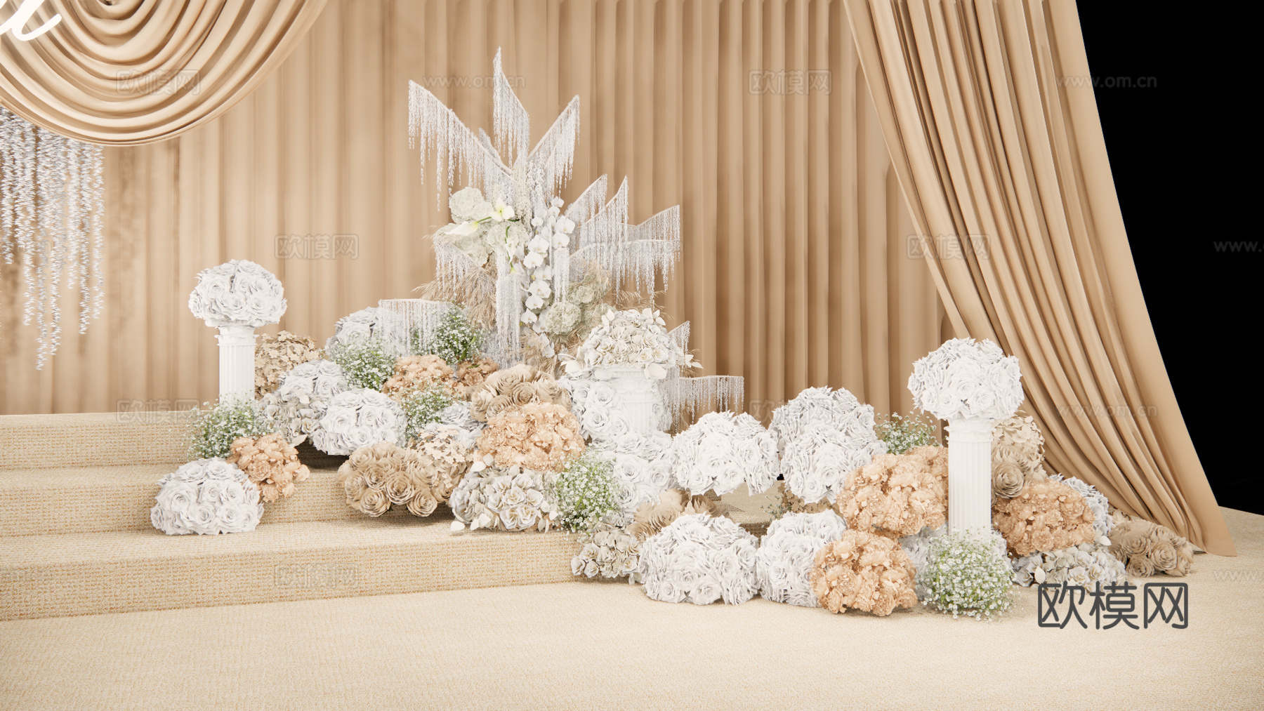 香槟色布幔 半球婚礼花艺美陈su模型su模型