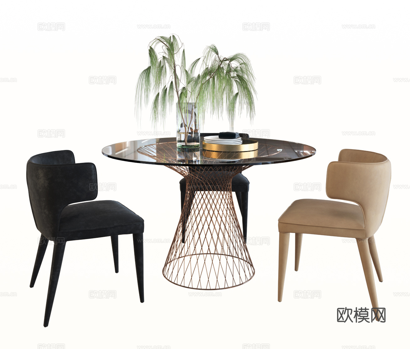 现代餐桌椅组合3d模型下载（渲染图2）
