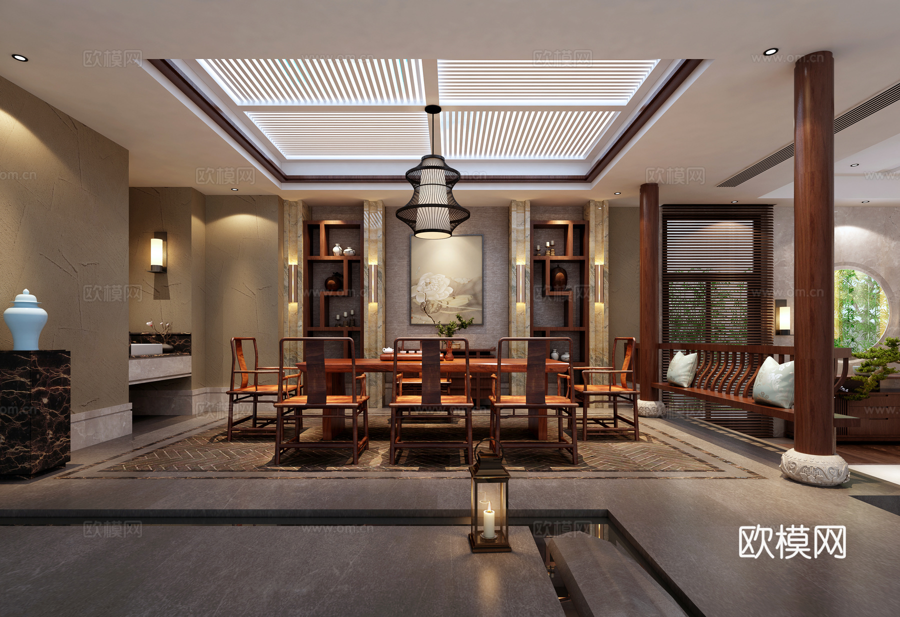 中式茶馆 茶室 茶餐厅3d模型下载（渲染图1）