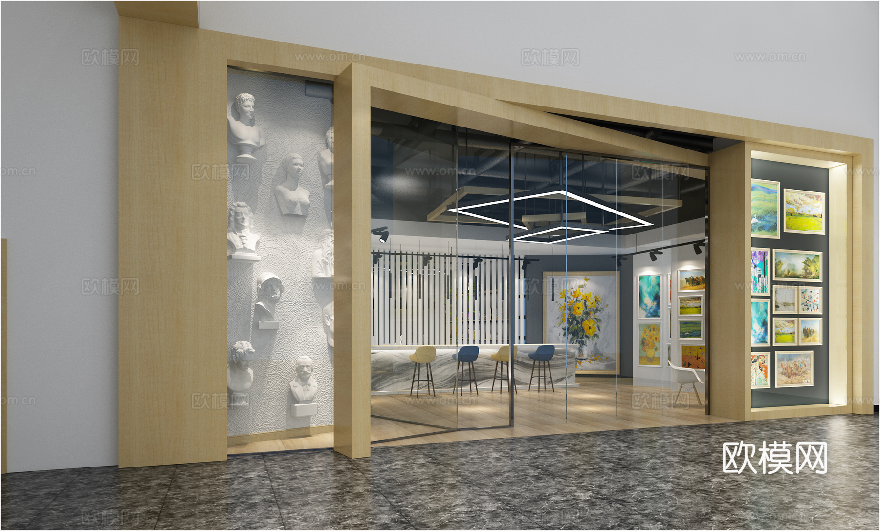 现代美术学校 石膏像3d模型下载（渲染图2）