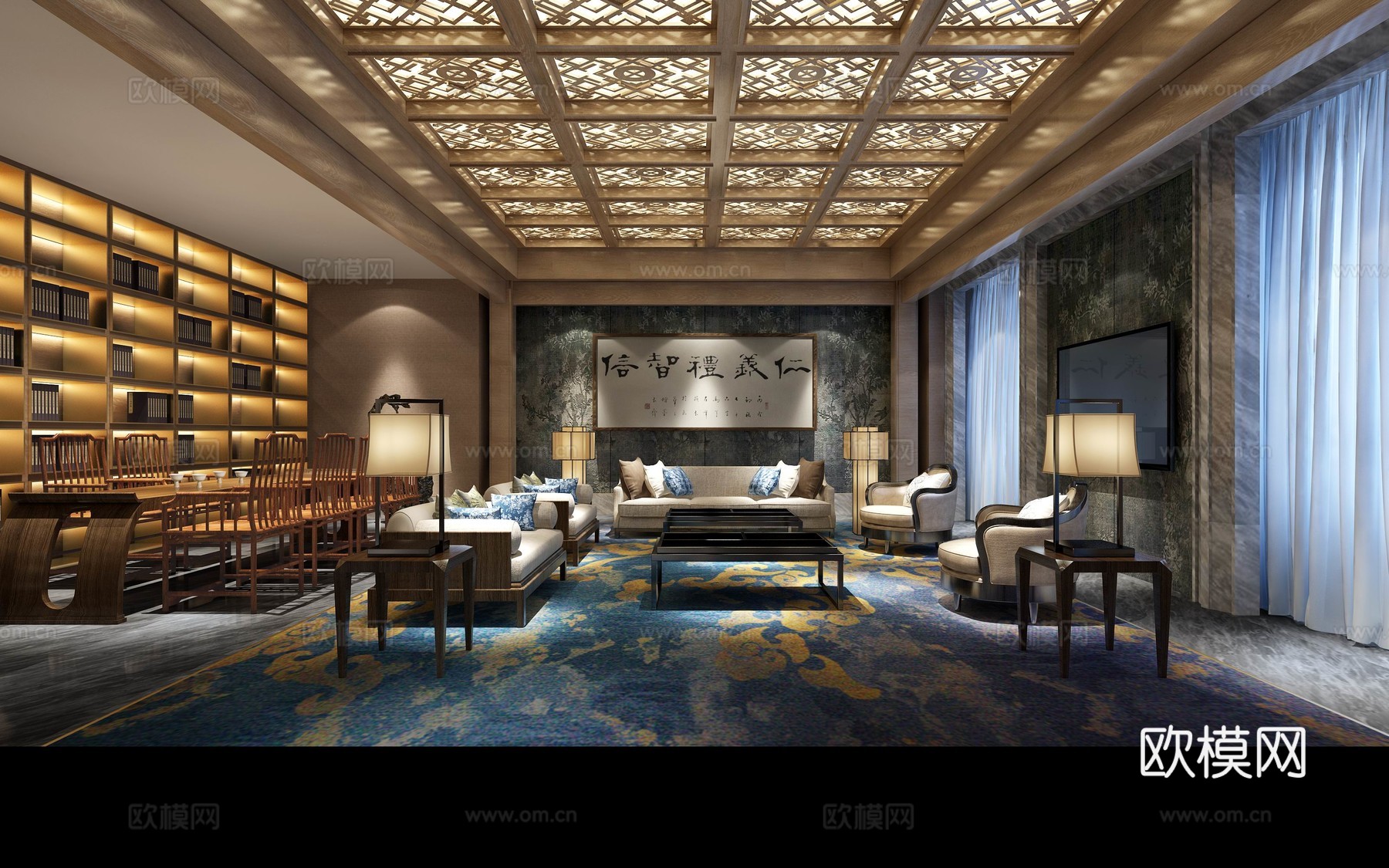 中式茶馆 茶室 茶餐厅3d模型下载（渲染图2）