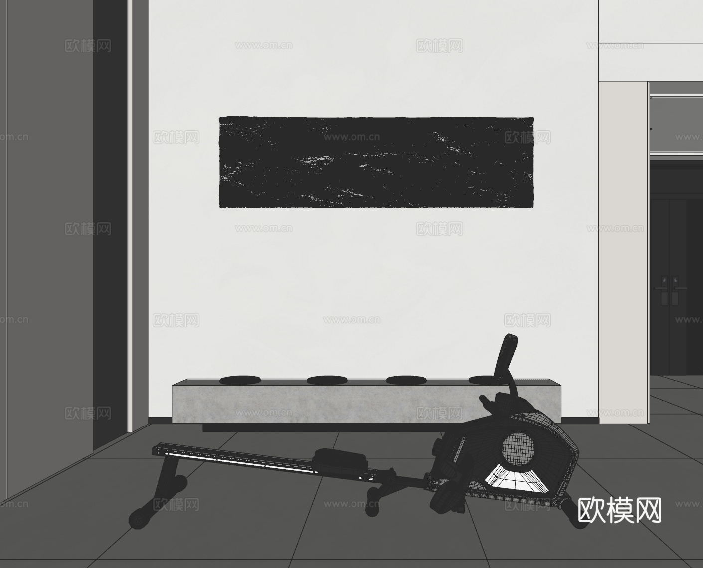 健身器材划船机su模型