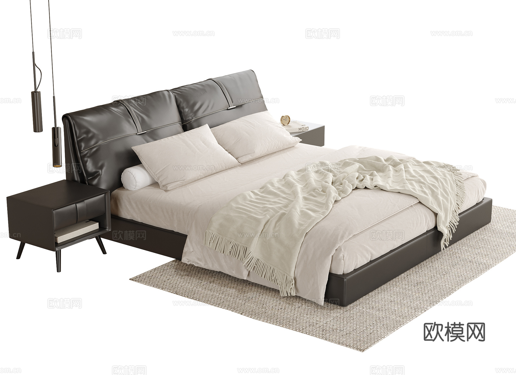 现代双人床 床头柜su模型