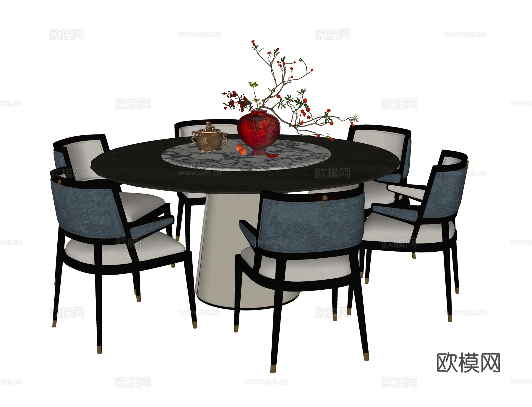新中式餐桌椅su模型