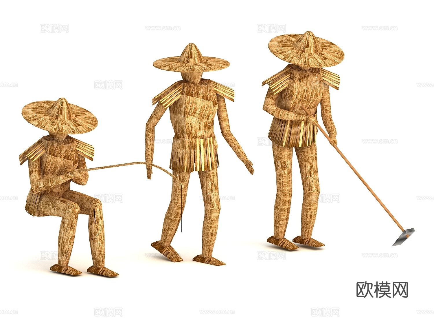 现代稻草人 钓鱼 稻草人3d模型下载