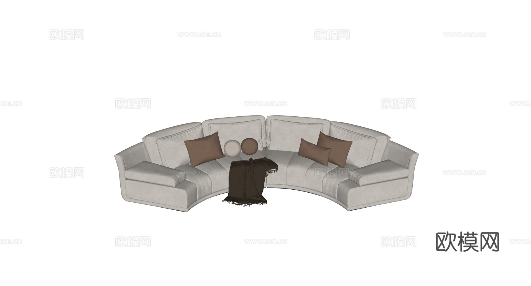 现代简约 白色弧形布艺沙发 奶油风 弧形沙发 棕色抱枕 深绿su模型