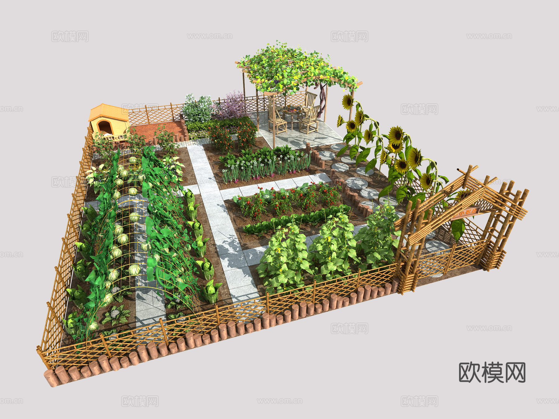 现代乡村菜地菜园3d模型下载（渲染图1）