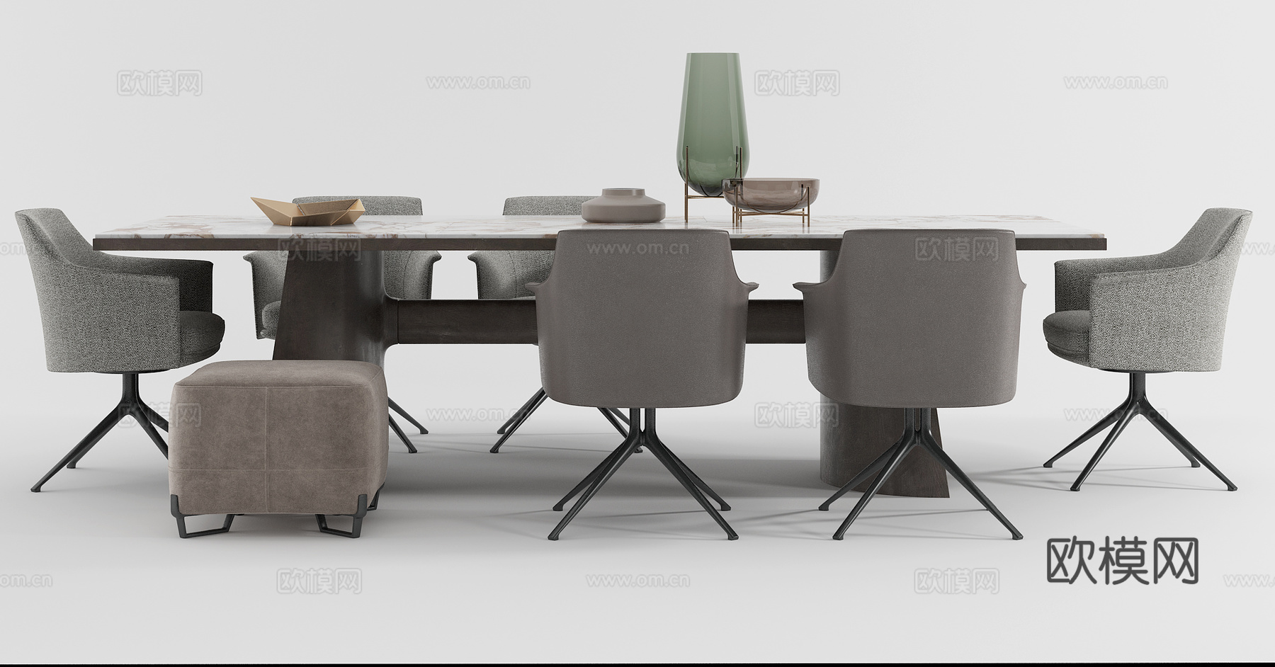 现代餐桌椅组合 会议桌椅 会议桌 办公椅 休闲椅 单人椅3d模型下载（渲染图4）