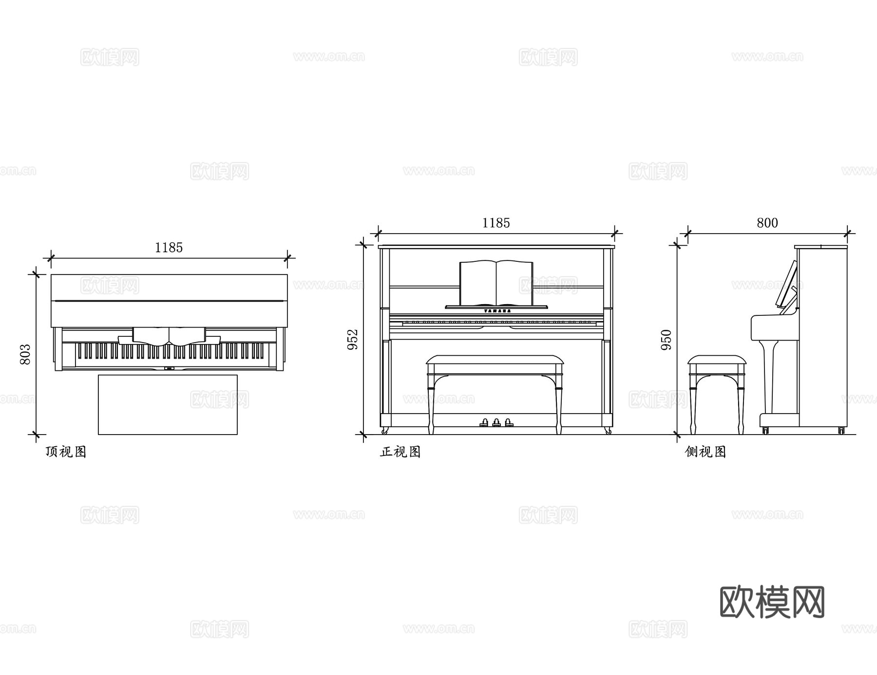 立式琴 竖钢琴 落地钢琴 家用立式琴 书房钢琴cad施工图