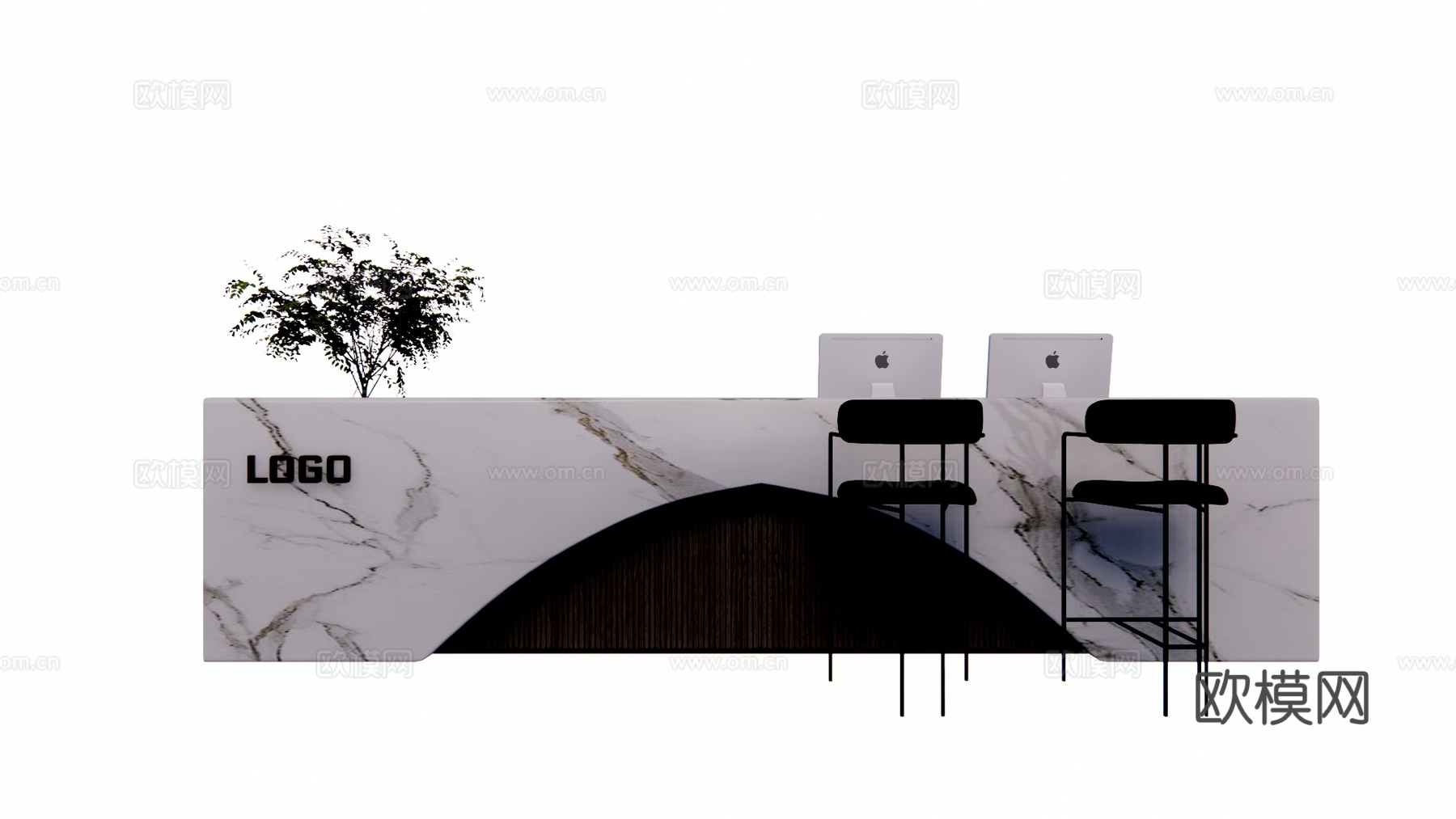 前台接待 办公空间 电脑 接待 大厅su模型