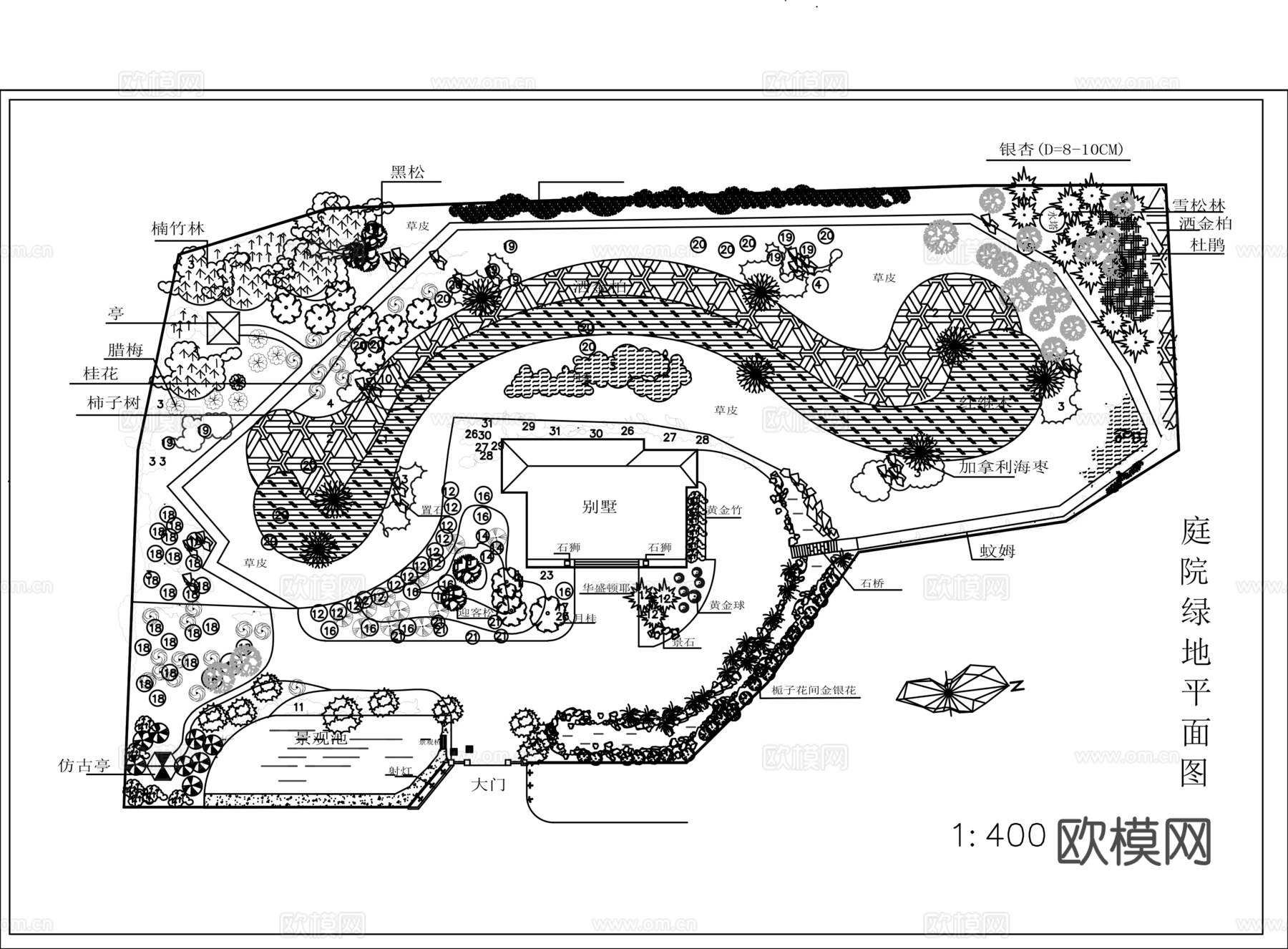 别墅庭院花园平面图CADcad施工图