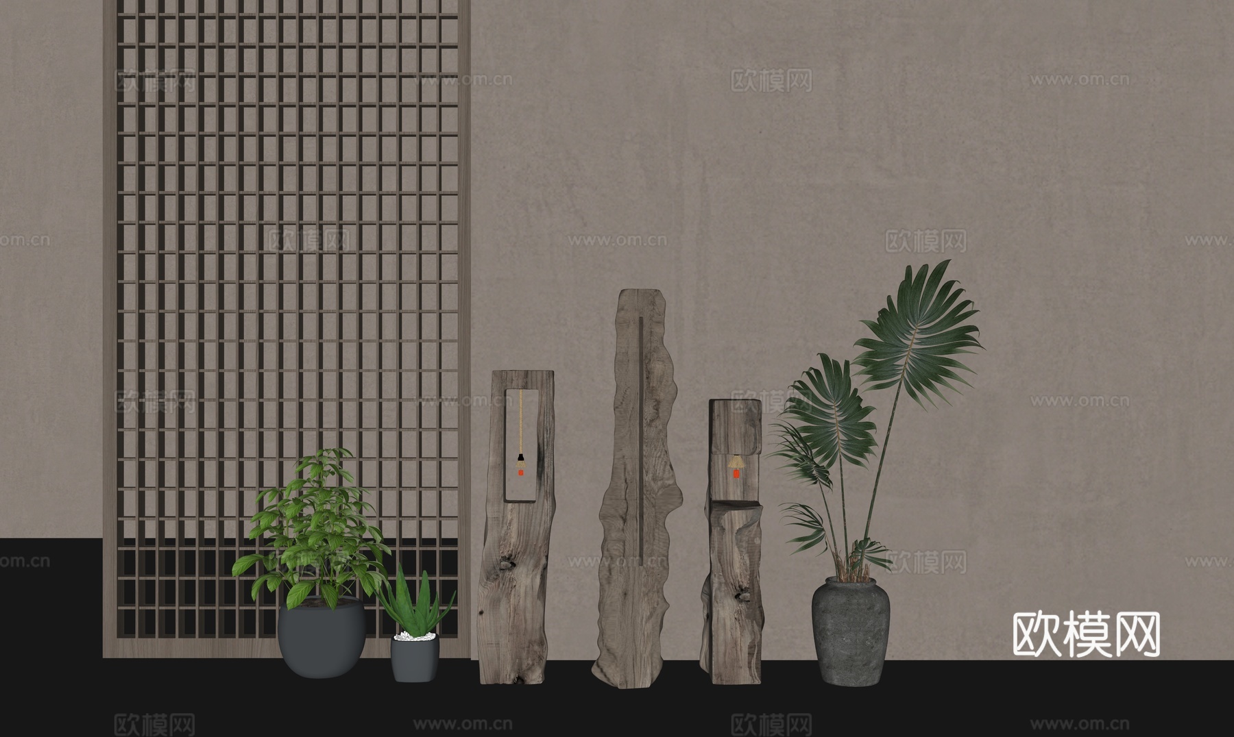 侘寂落地灯 侘寂中古风落地灯 民宿落地灯 旧木头 侘寂原木风su模型