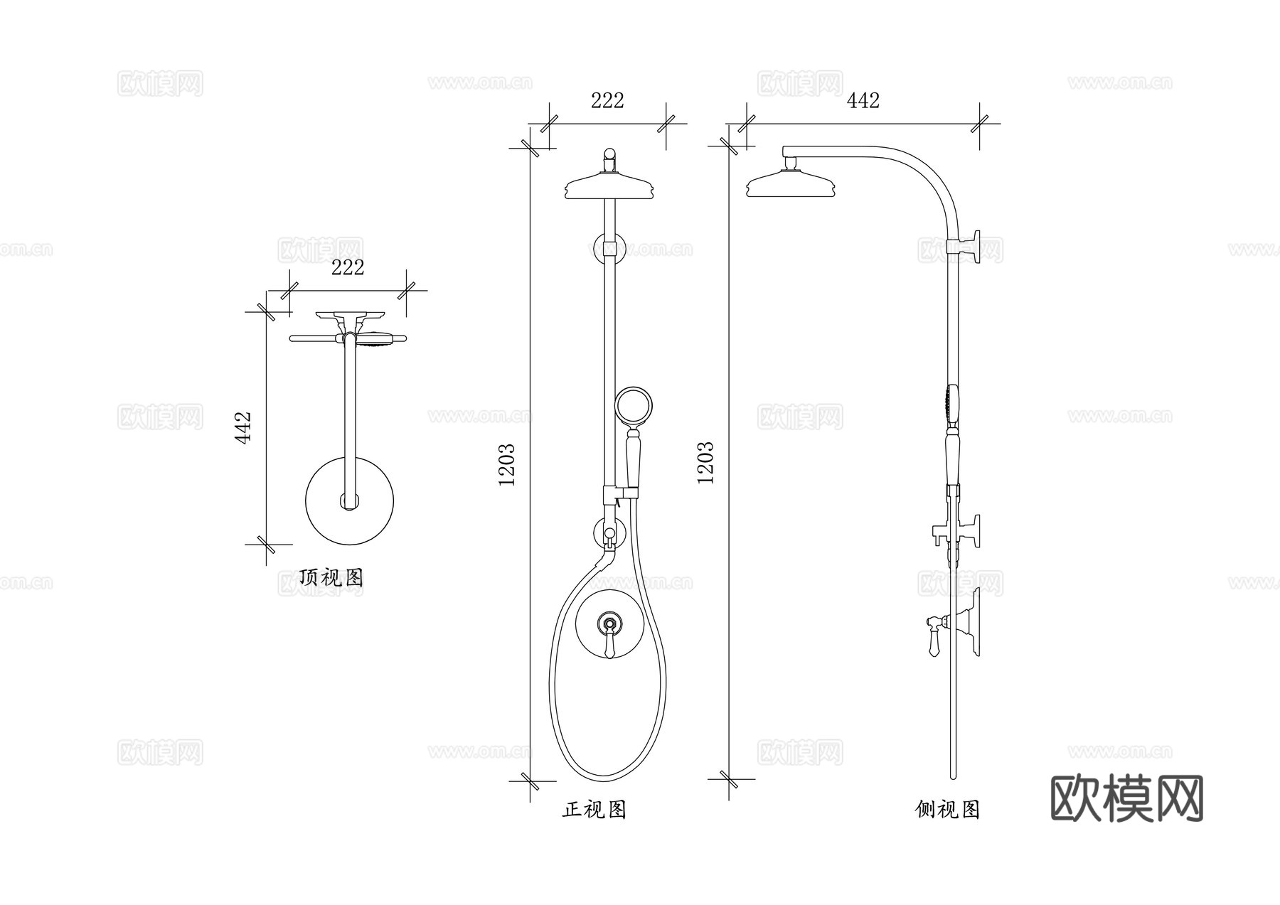 淋浴龙头 淋浴喷头 沐浴花洒 淋雨套装 淋浴器套装cad施工图