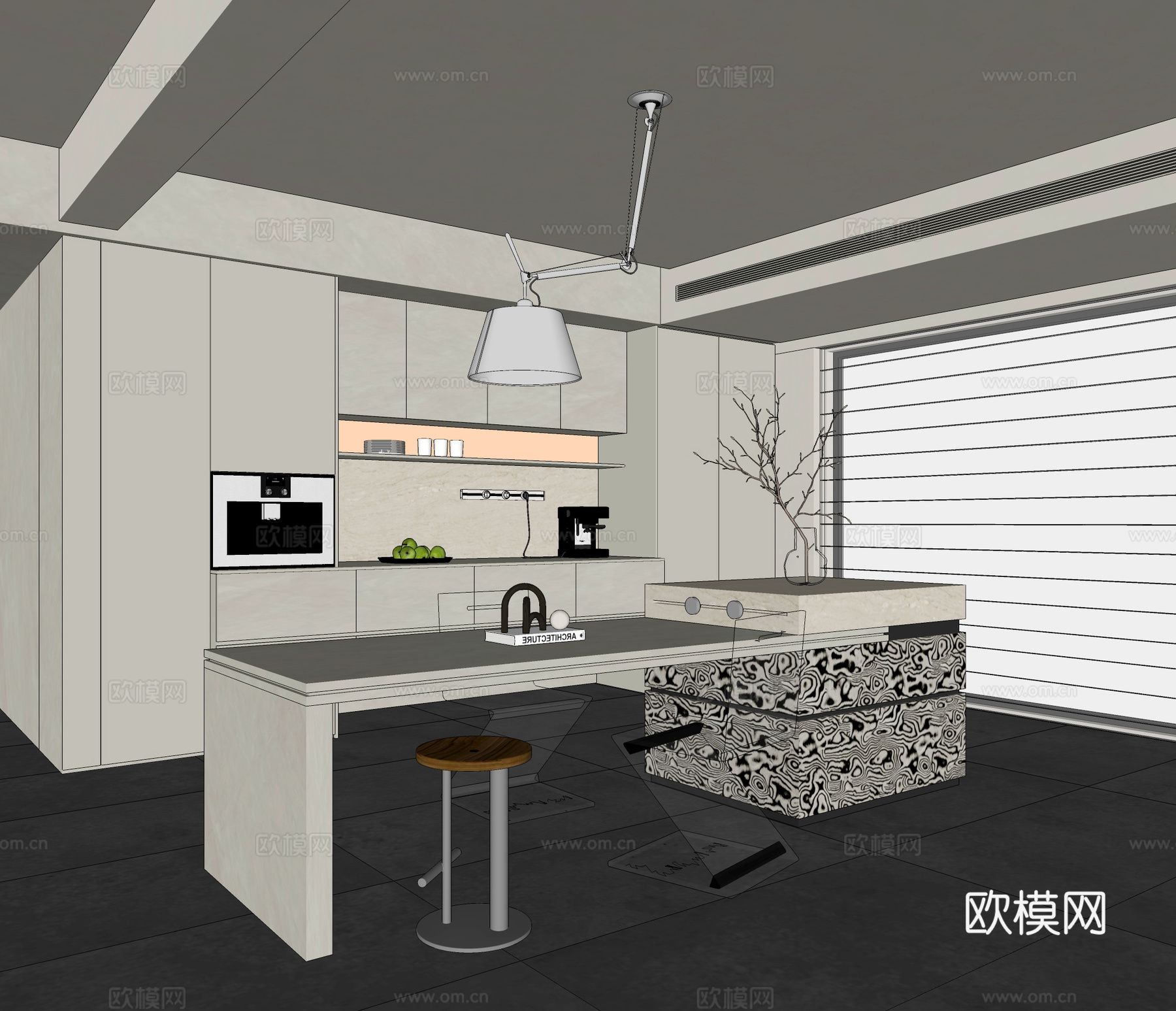 开放式餐厅 餐厅 吧台 厨柜su模型