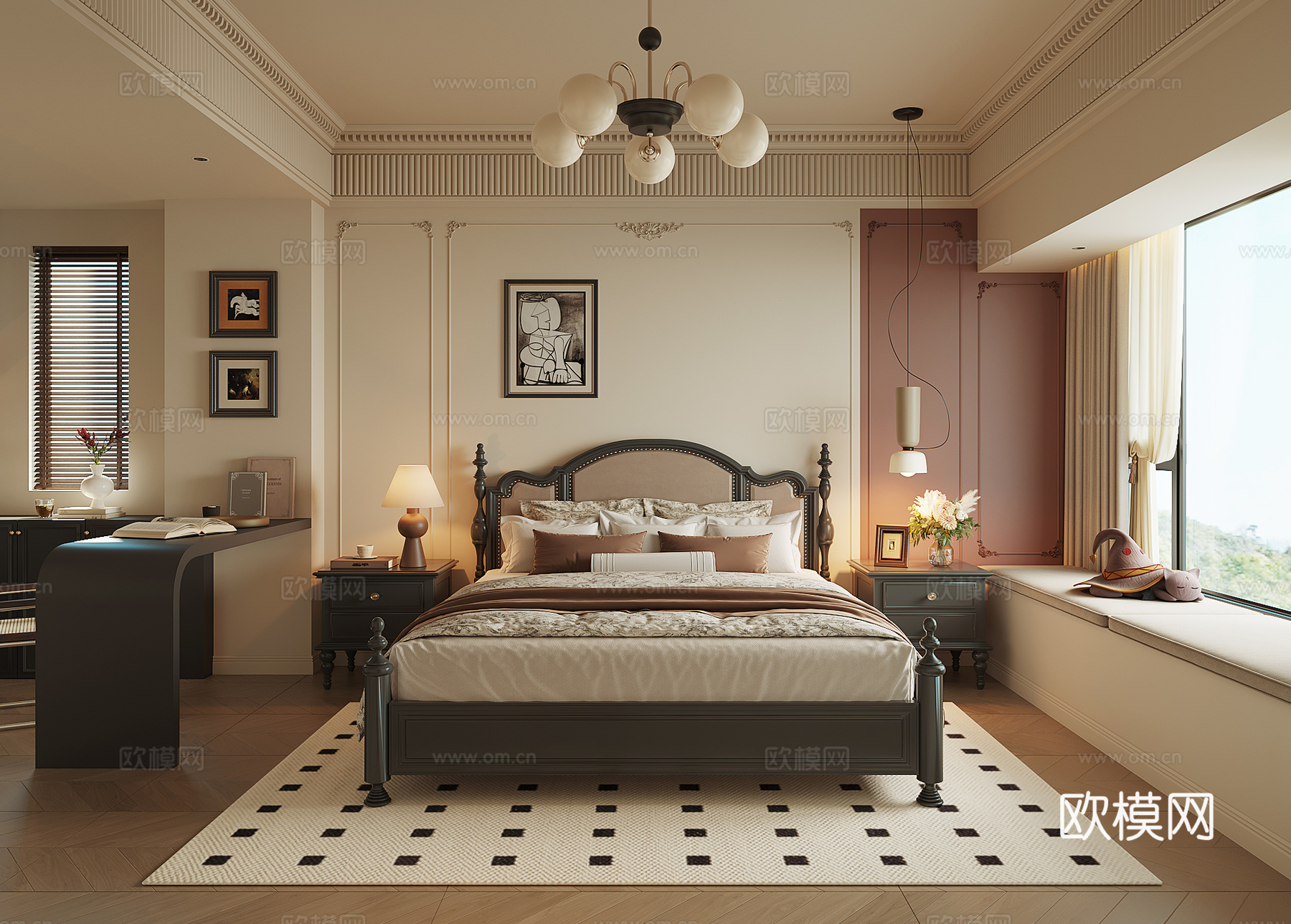现代法式卧室su模型