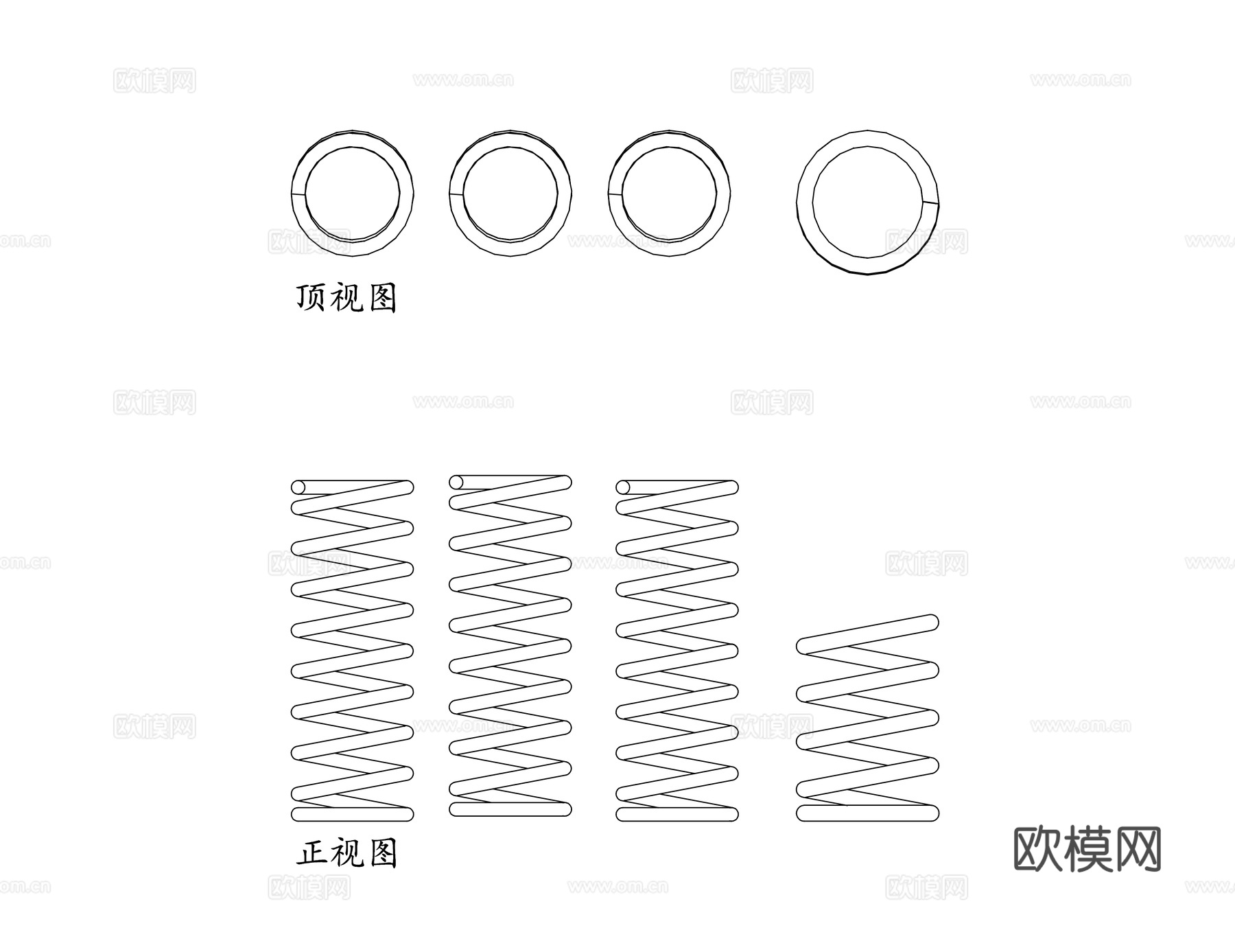 螺旋簧 圆柱弹簧 圈弹簧 压缩弹簧 螺旋卷簧cad施工图