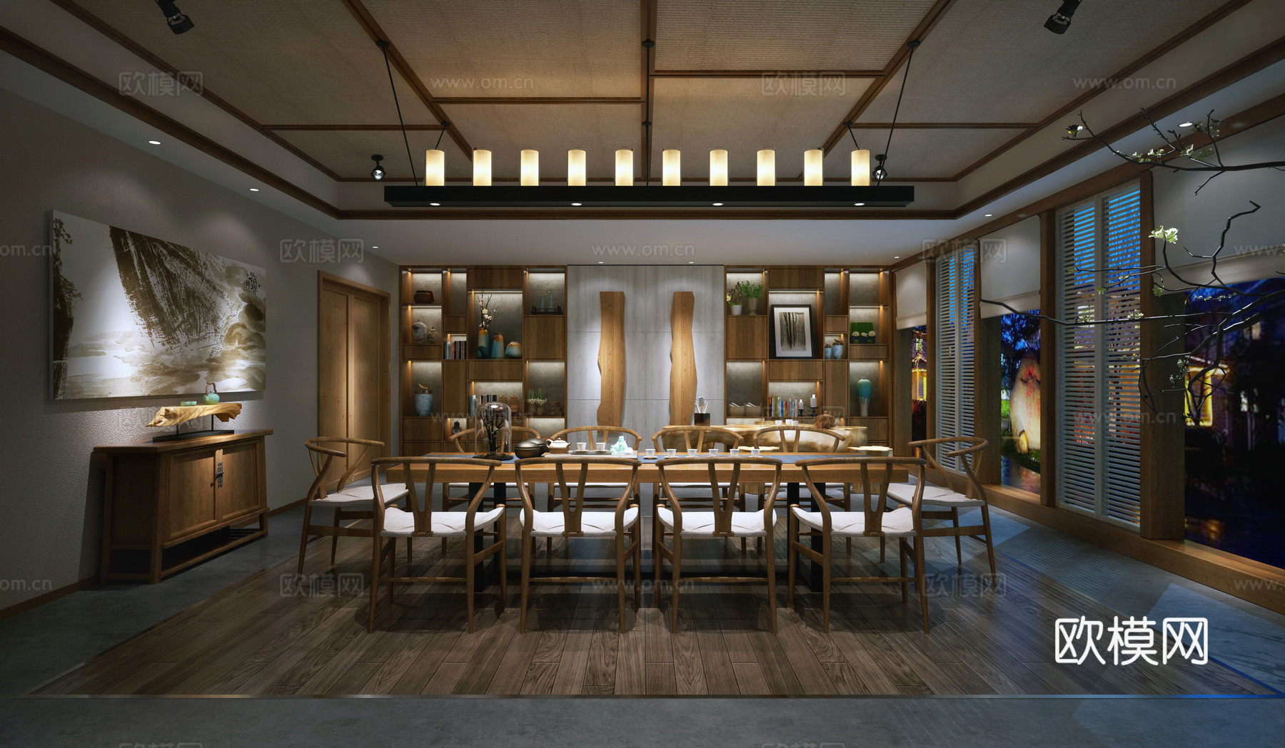 中式茶馆 茶室 茶餐厅3d模型下载（渲染图1）