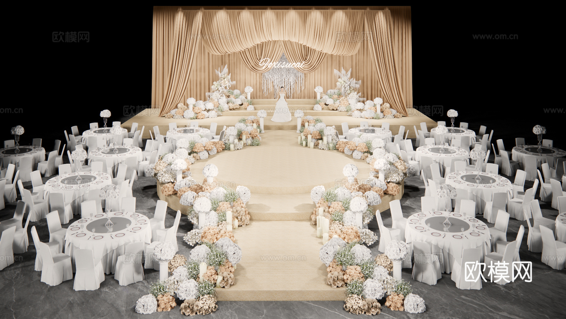 香槟色布幔 半球婚礼花艺美陈su模型su模型