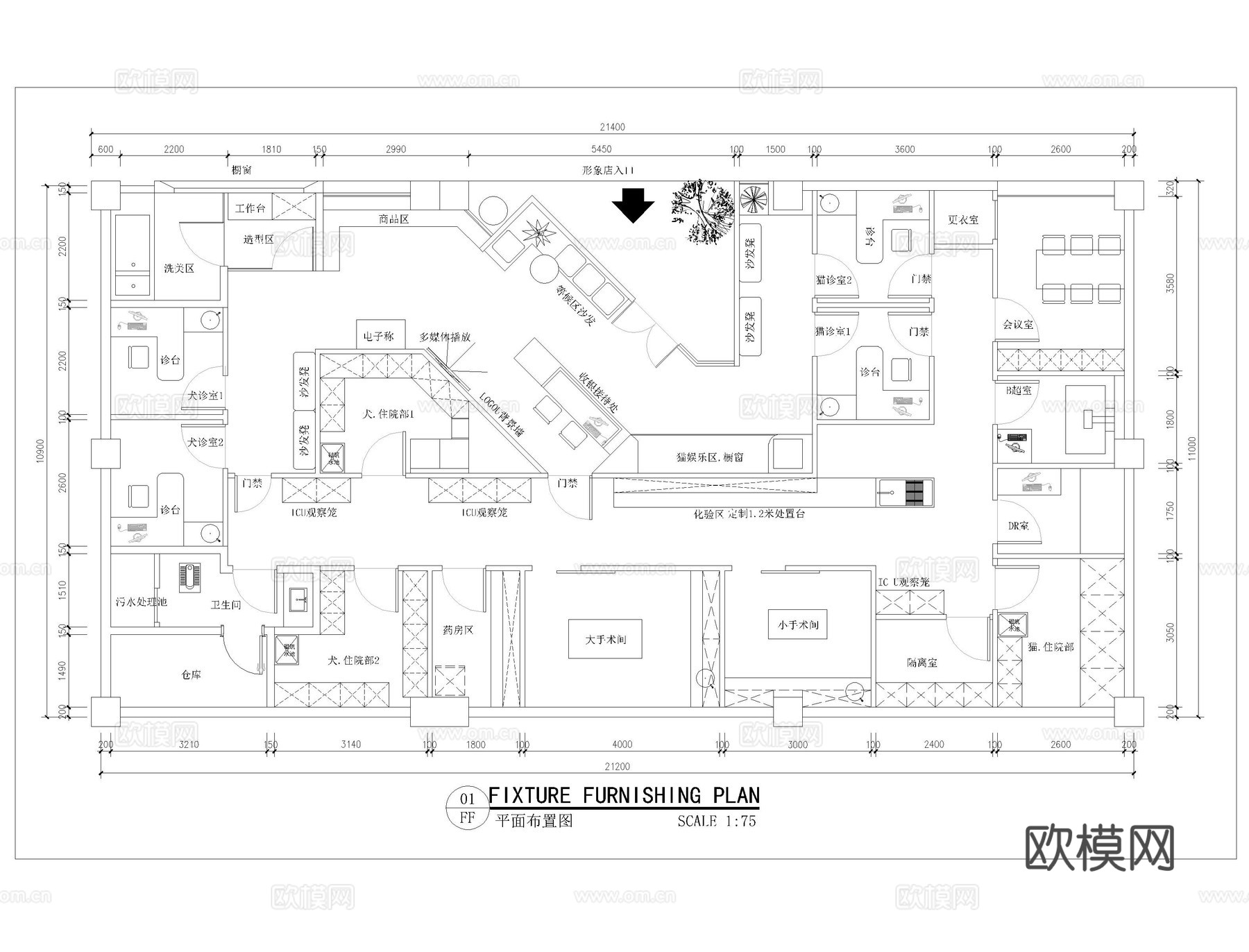 宠物店cad平面图cad施工图