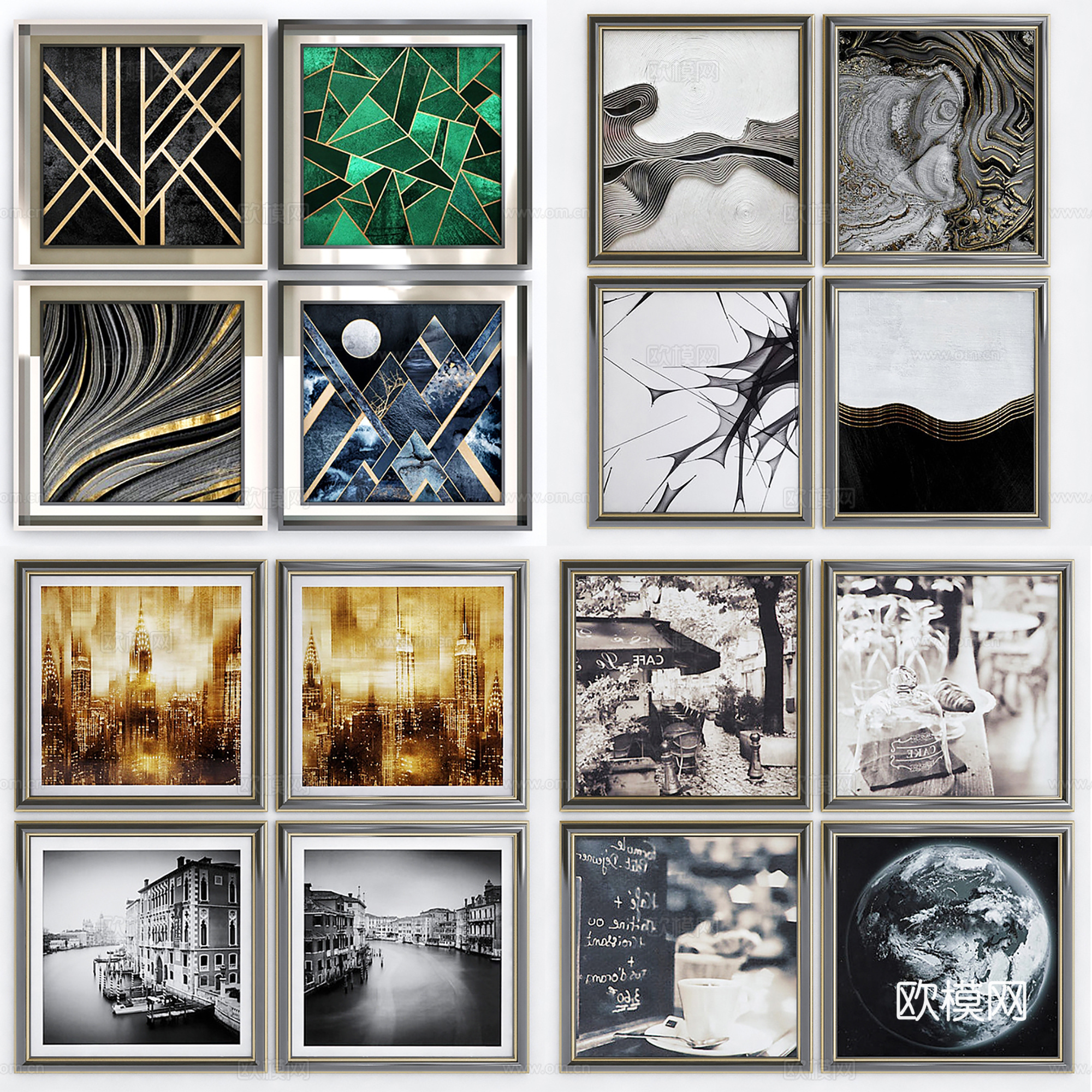 现代装饰挂镜组合3d模型下载（渲染图2）