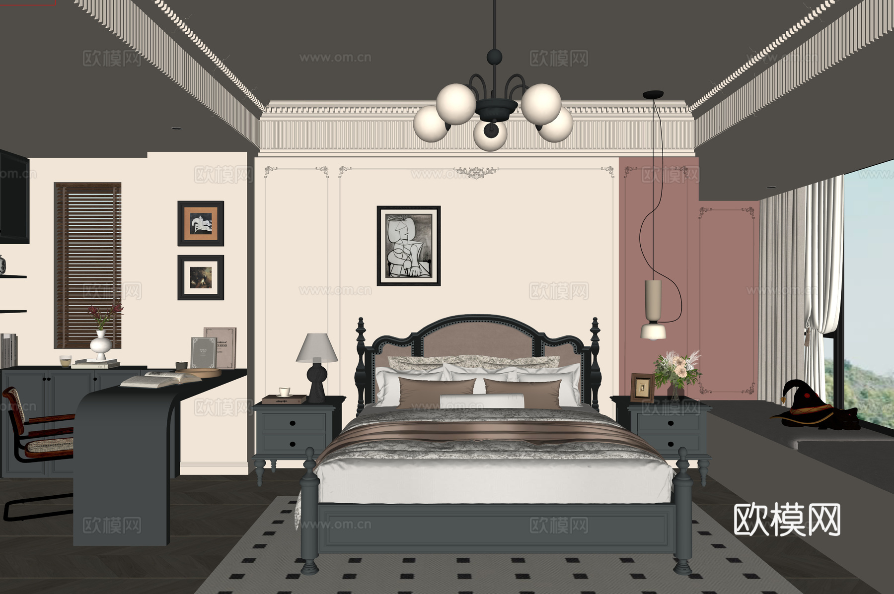 现代法式卧室su模型