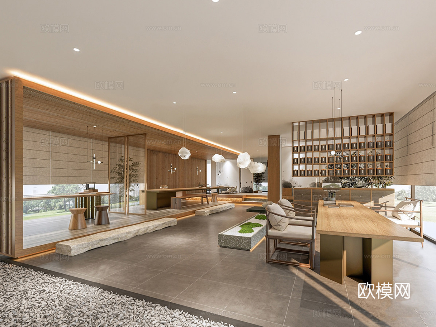 新中式中式茶馆 茶馆雅座 茶桌椅组合 茶室su模型