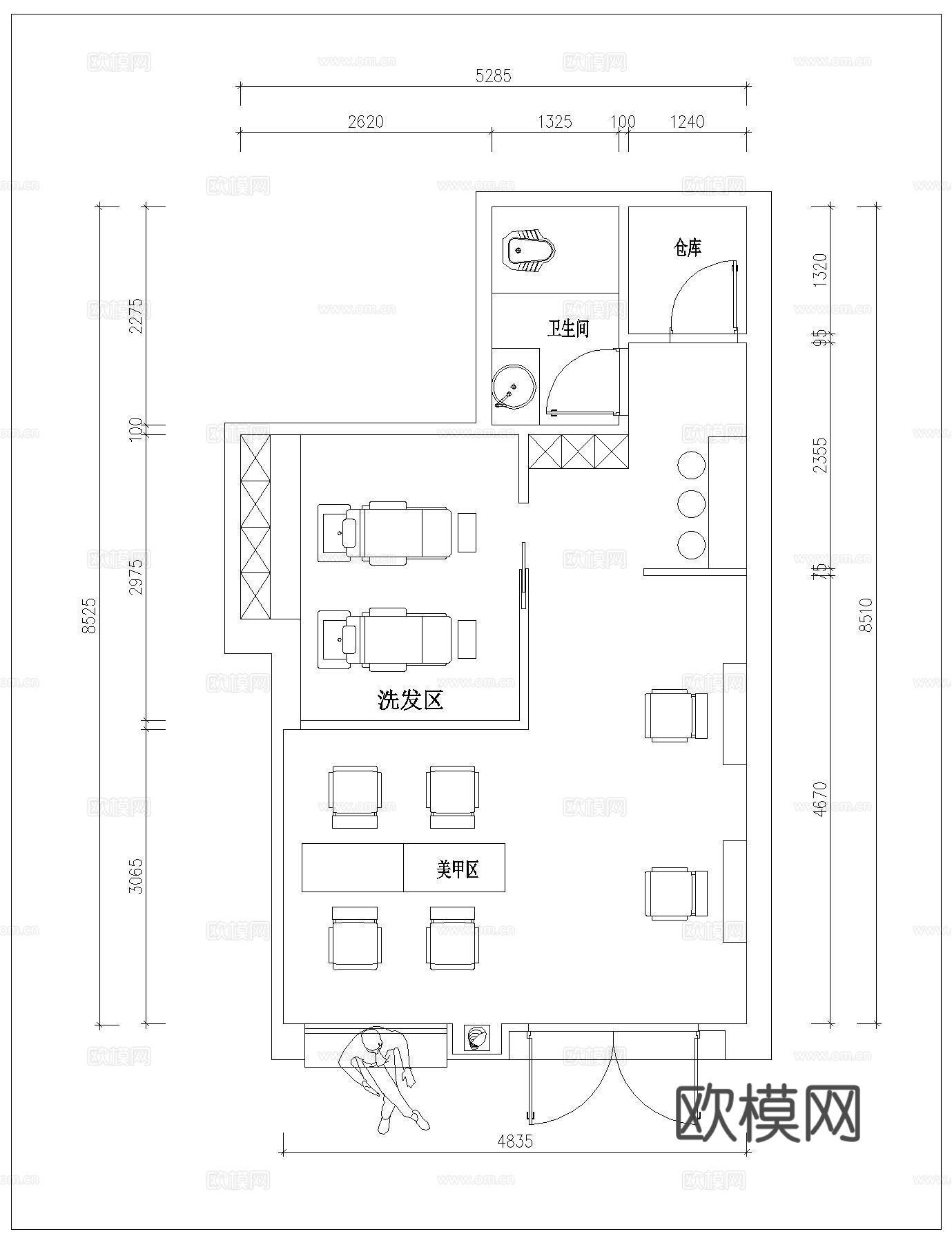 高档美发美甲美瞳 美容店  最新平面施工图设计cad施工图
