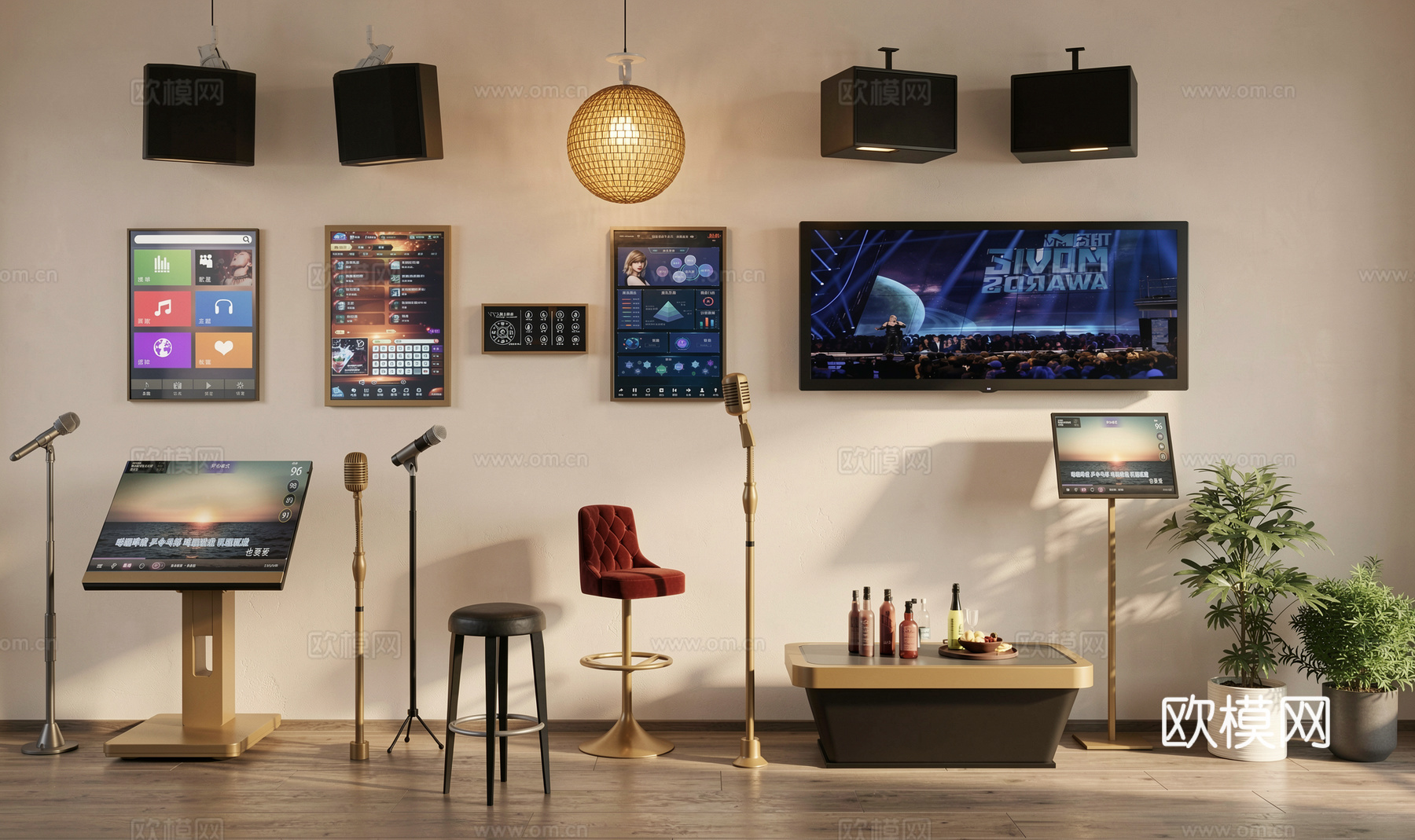 话筒_现代_球灯_点歌台_点歌屏幕_音响_球灯su模型