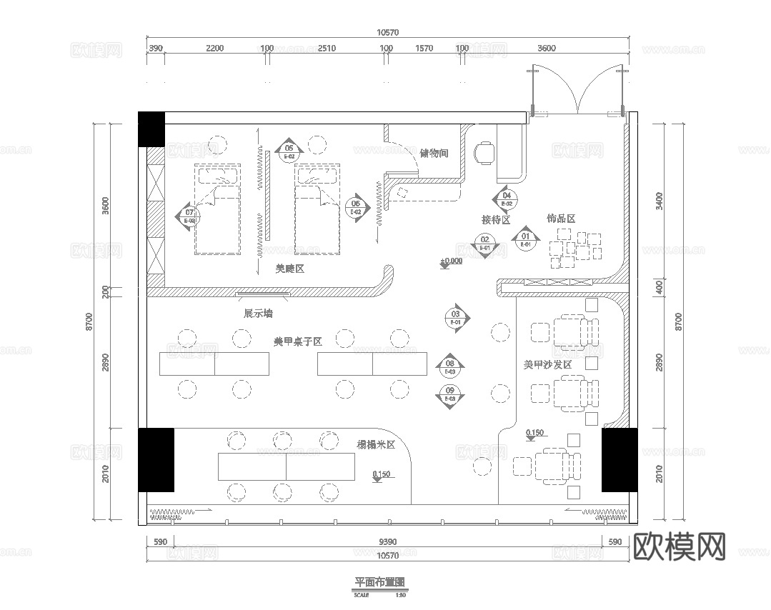 美甲美瞳 美容店  最新全套 施工图 效果图合集cad施工图