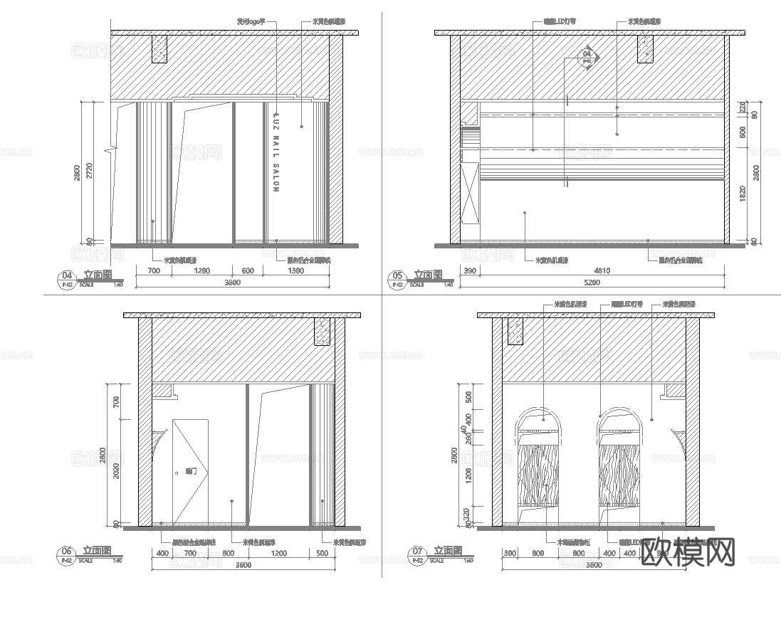 美甲美瞳 美容店  最新全套 施工图 效果图合集cad施工图