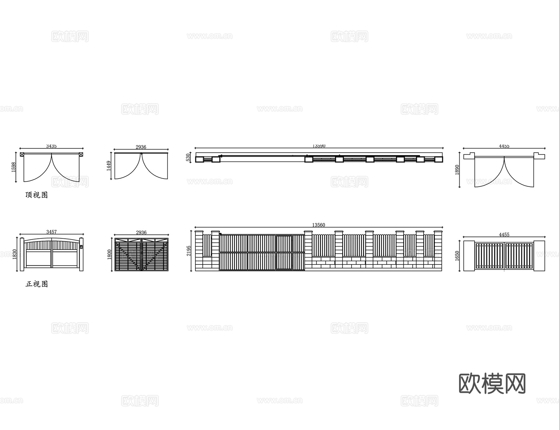 木质庭院门 实木车道门 木制大门 实木庭院门 木质车库门cad施工图