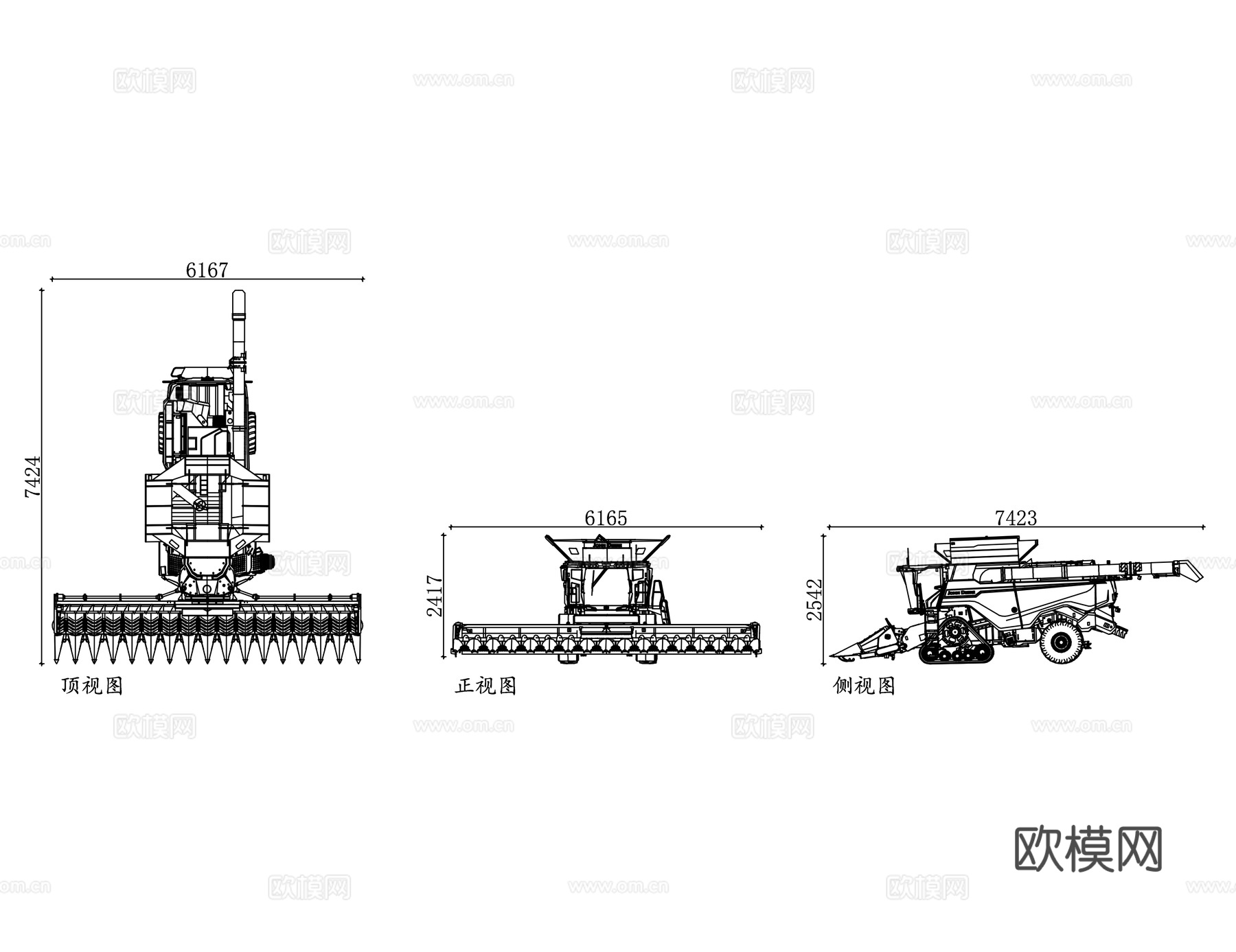收割机 稻麦收割机 联合收 农用联合机 谷物联合机cad施工图
