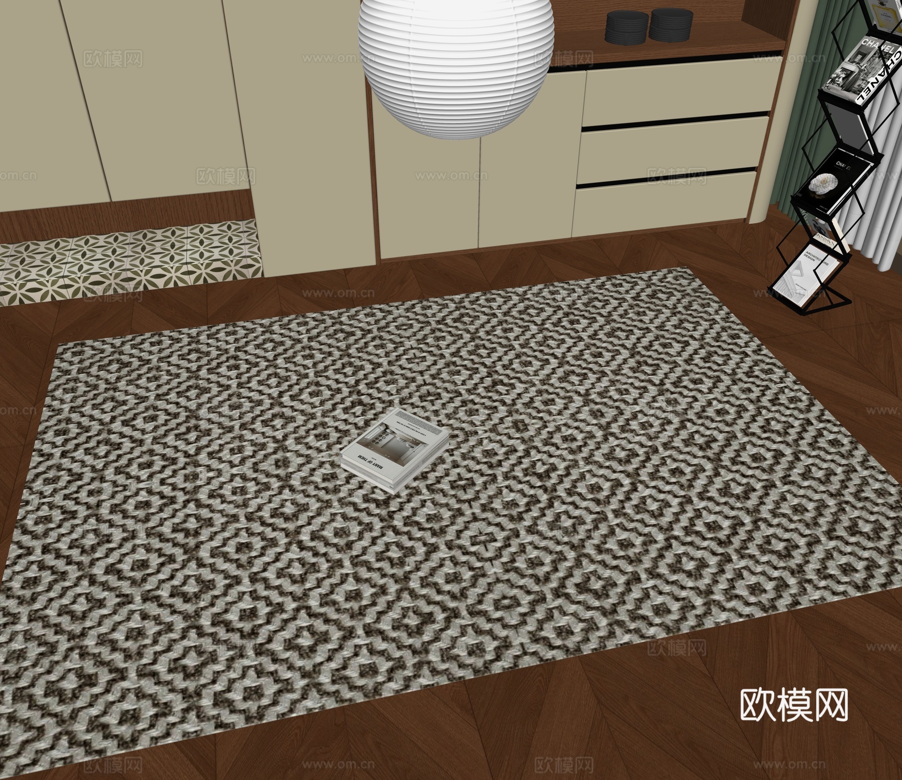 现代方形地毯su模型