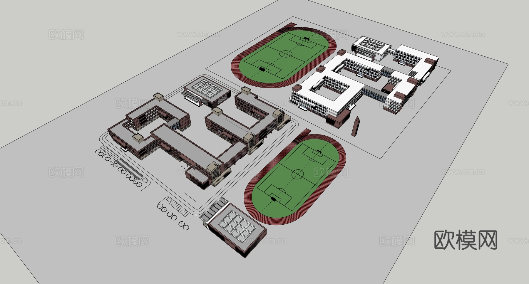 现代学校建筑  中小学建筑 学校鸟瞰图 艺术培训学校su模型