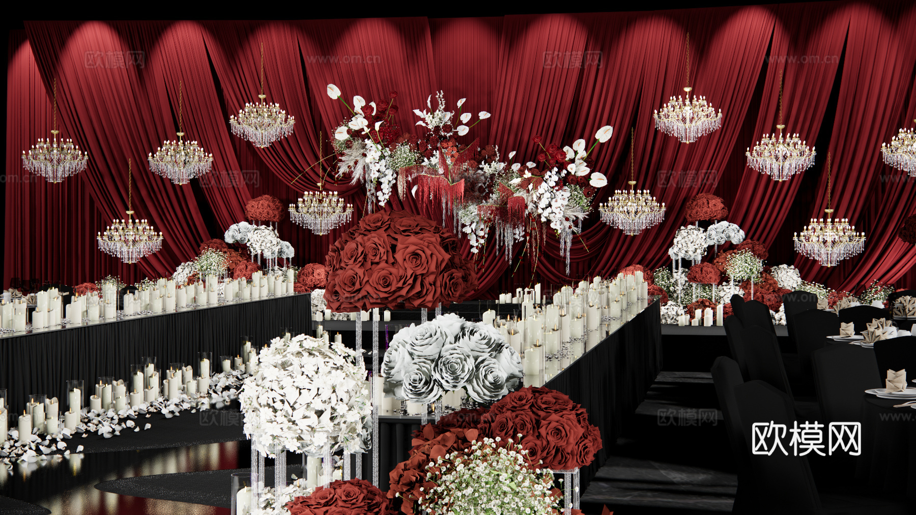 红色布幔秀场风婚礼 美陈su模型