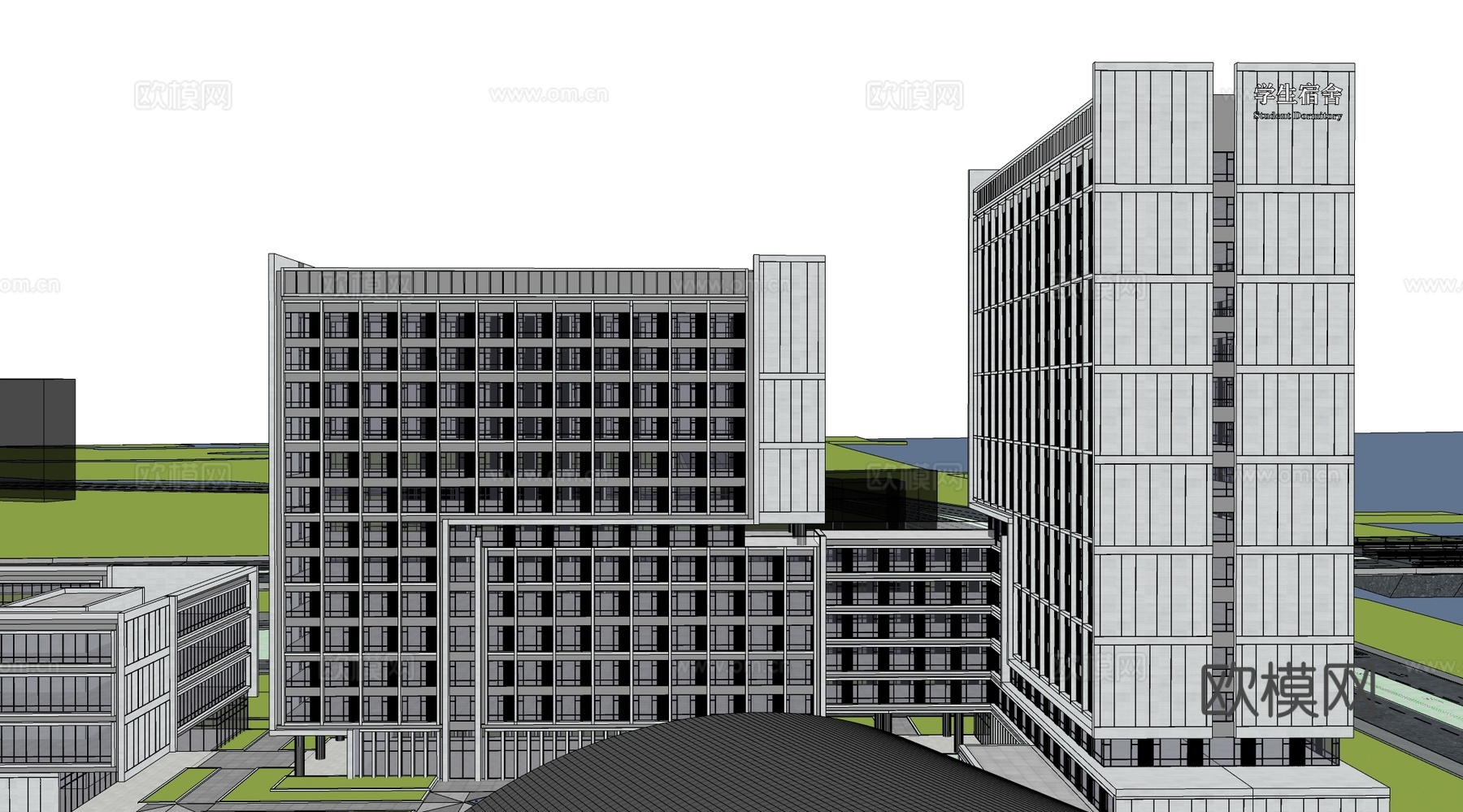 现代学校宿舍建筑  学校建筑su模型