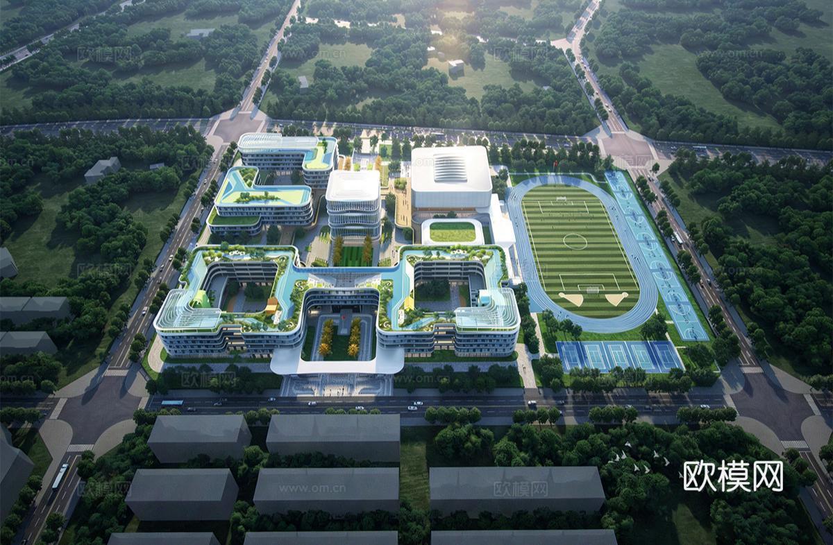现代学校建筑  中小学建筑 学校鸟瞰图 艺术培训学校su模型