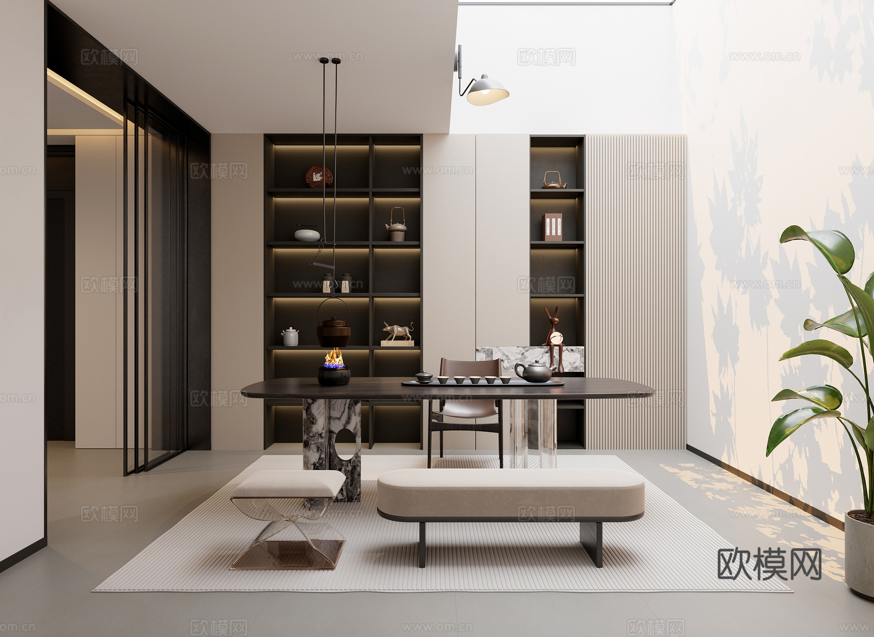 现代意式茶室su模型