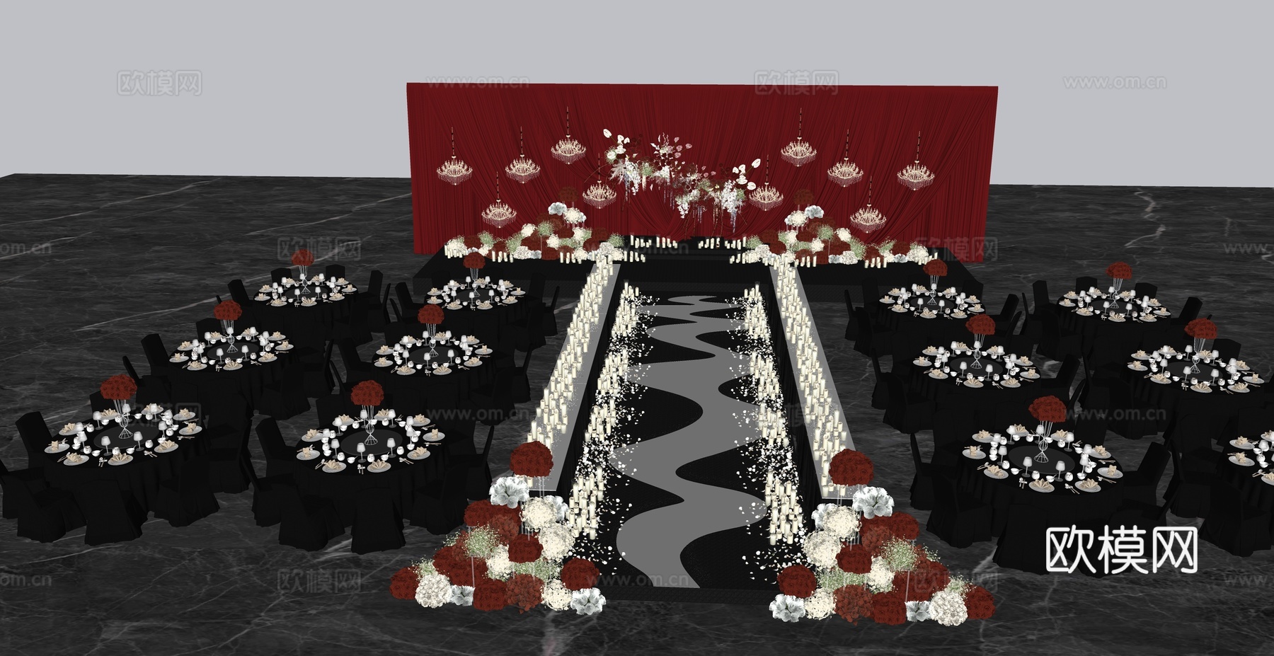 红色布幔秀场风婚礼 美陈su模型