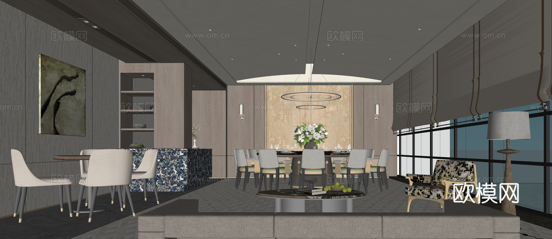 酒店 餐包 现代su模型