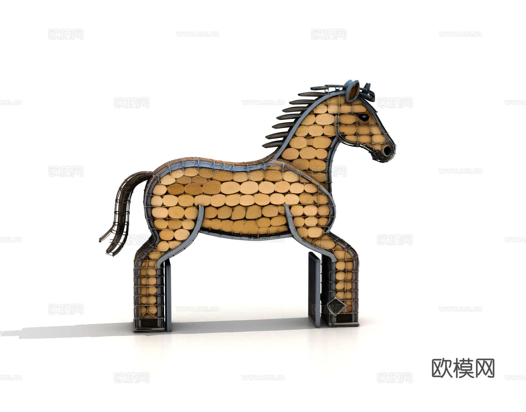 木桩马景观雕塑 景观大门 网红大门 网红打卡 景区大门 户外3d模型下载（渲染图3）