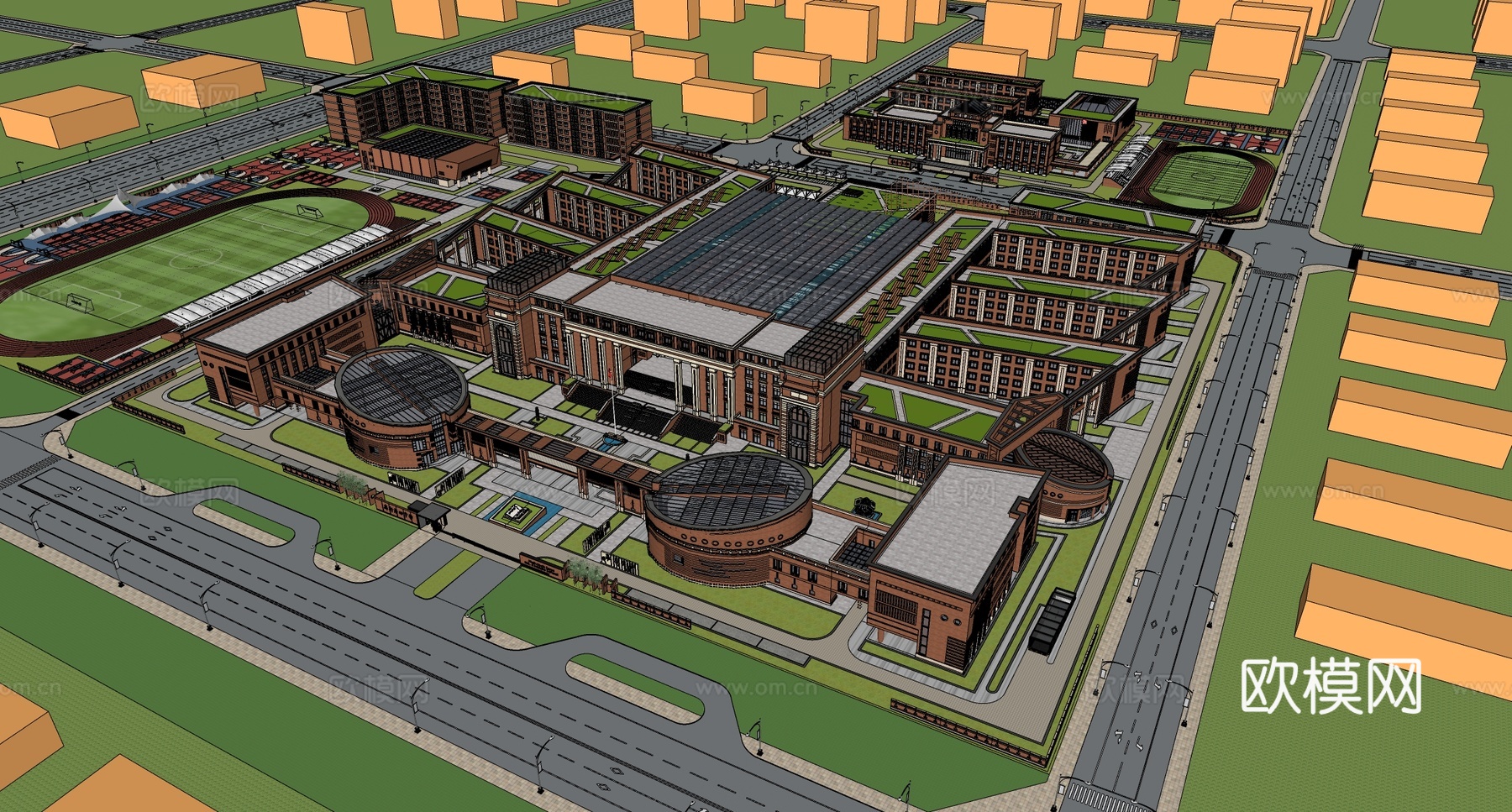 现代学校建筑  中小学建筑 学校鸟瞰图 艺术培训学校 学校操su模型